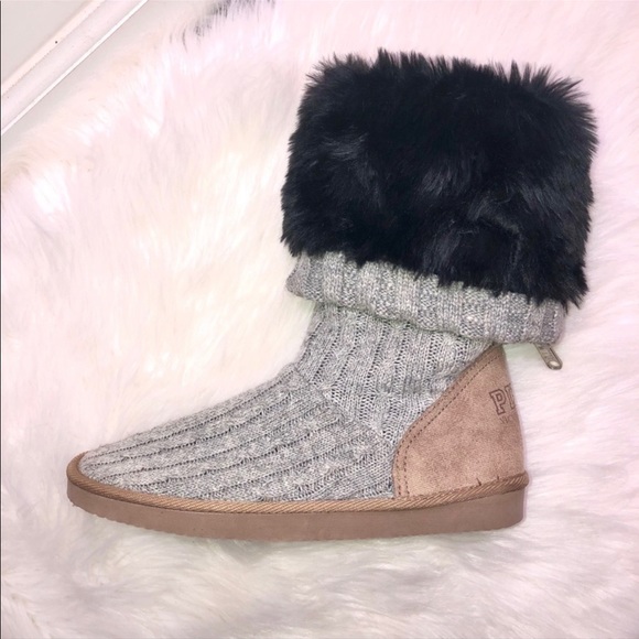 VICTORIA’S SECRET PINK MUKLUKS ZIPPER BACK WITH BLACK FAUX FUR 2006 COLLECTION - Picture 6 of 15